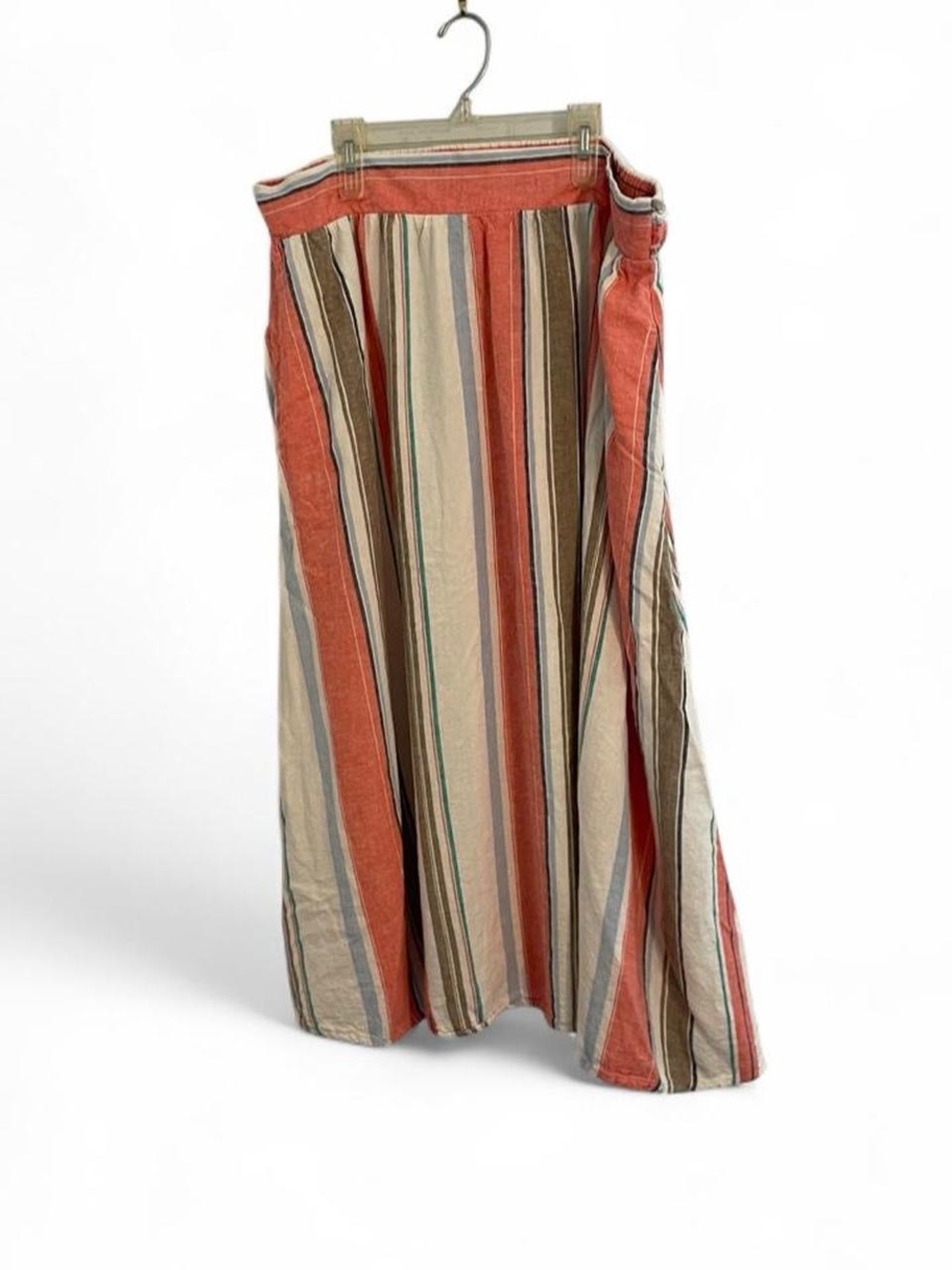 Time and Tru Women's XL Salmon White Stripe Midi Skirt Linen Rayon Pockets